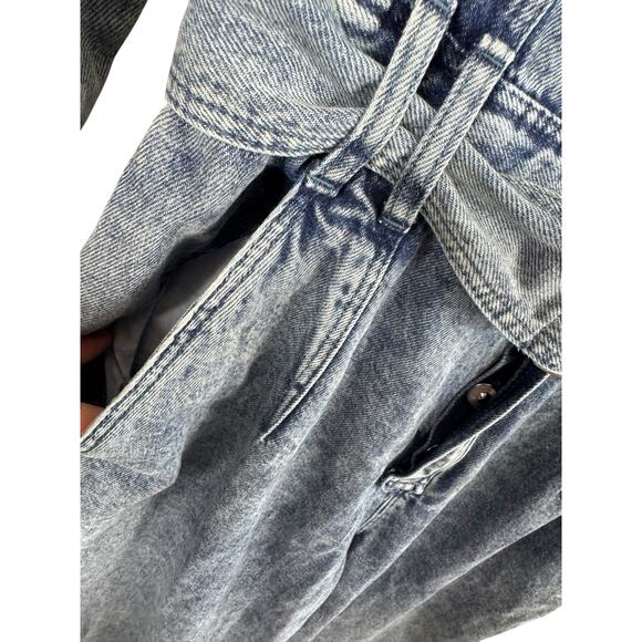 ZARA 100% Cotton Acid Wash Long Sleeve Belted Button Down Denim Jumpsuit Size M - Picture 6 of 9